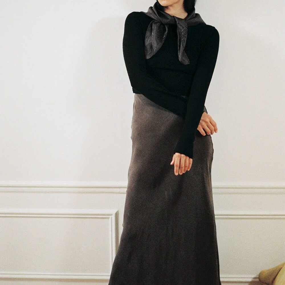 Ozma Cupro Slip Skirt In Walnut - Medium